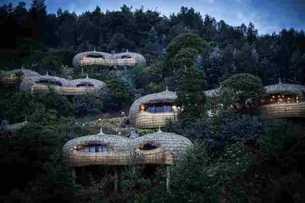 An eco-lodge in Rwanda features amazing villas built into an eroded volcano